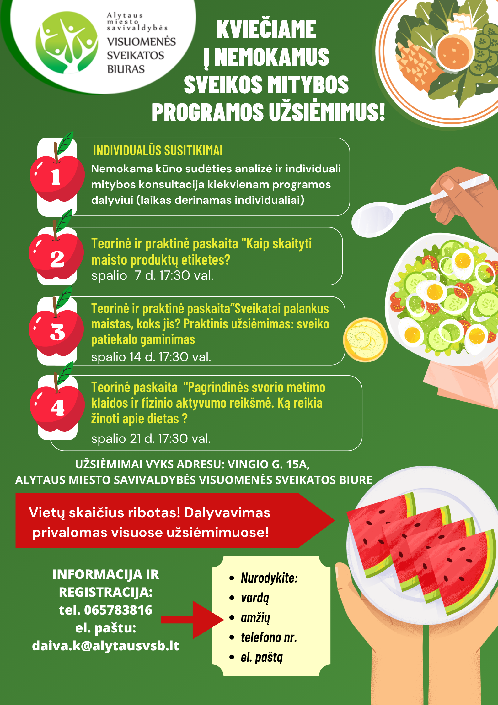 Kviečiame į nemokamus sveikos mitybos užsiėmimus